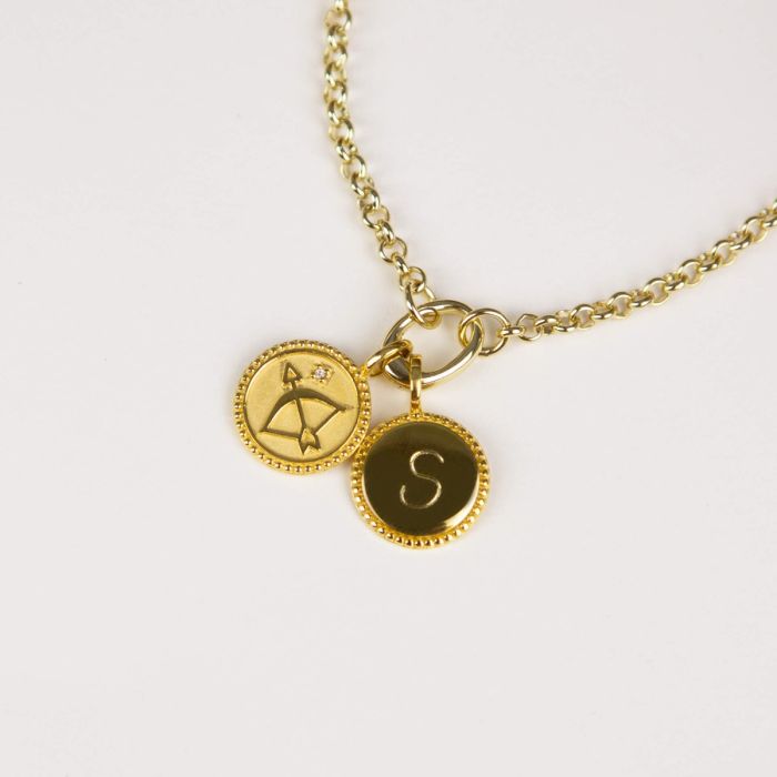 GKO Gold Engravable Millegrain Pendant and Chain