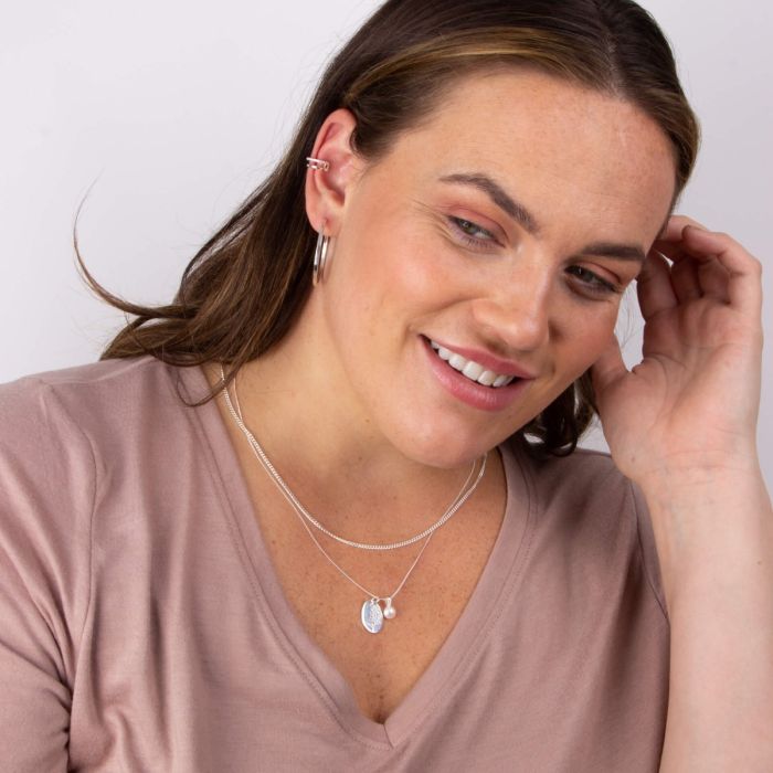 GKO Sterling Silver Pearl Pendant with Pave Cubic Zirconia and Chain