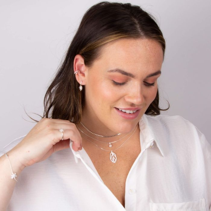 GKO Sterling Silver Pearl Pendant with Pave Cubic Zirconia and Chain