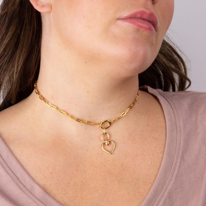 GKO Gold Open heart Drop Pendant and Chain