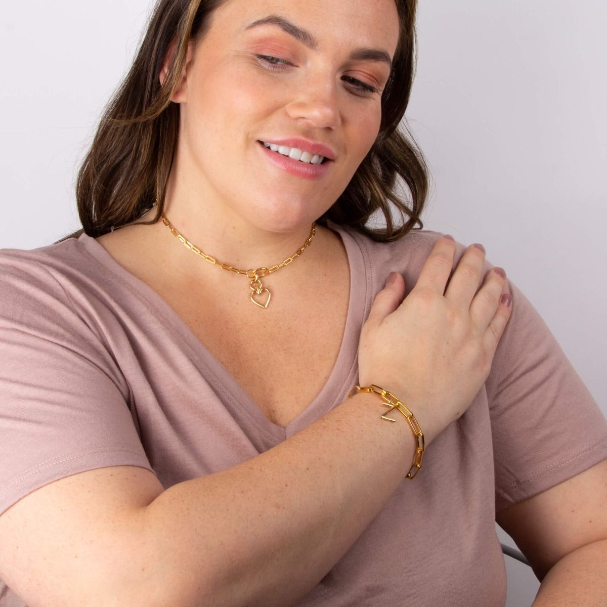 GKO Gold Open heart Drop Pendant and Chain