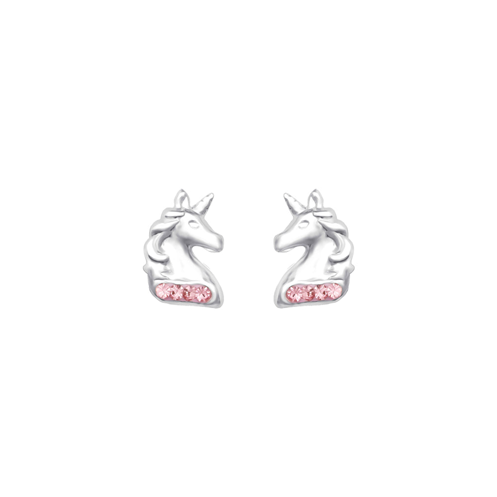 EV-Childs Pink & Silver Unicorn Stud Earrings