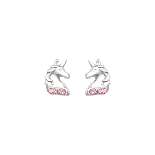 EV-Childs Pink & Silver Unicorn Stud Earrings