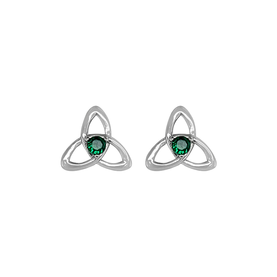 EV-Childs Green Stone Trinity Knot Stud Silver Earrings