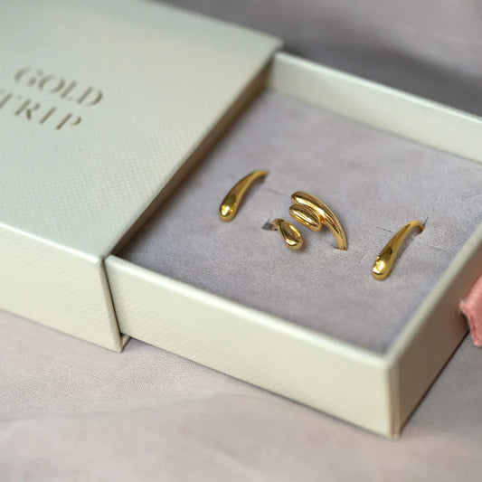 GT Water Drop Gold Earrings & Ring Gift Set
