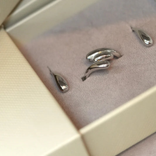 GT Water Drop Silver Earrings & Ring Gift Set