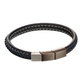 Fred Bennett Stainless Steal and Brown Leather Plaited Bracelet