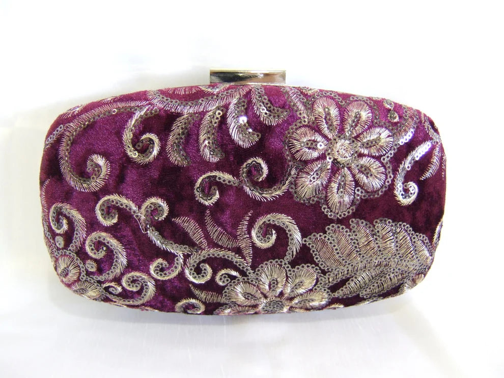 Burgundy Velvet Sequin Clutch Bag