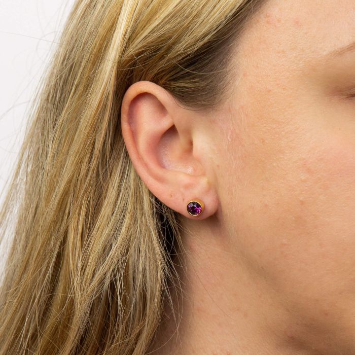 GKO Gold & Crystal Birthstone Earrings Amethyst (February)