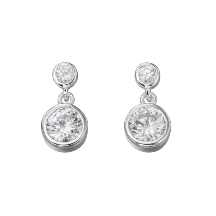 GKO Sterling Silver Round Double Drop Earrings with Cubic Zirconia