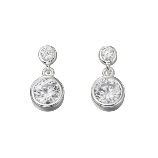 GKO Sterling Silver Round Double Drop Earrings with Cubic Zirconia