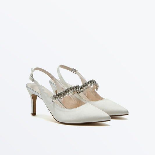 Rainbow Club Freya Ivory Satin Mid Stiletto Slingback Shoes