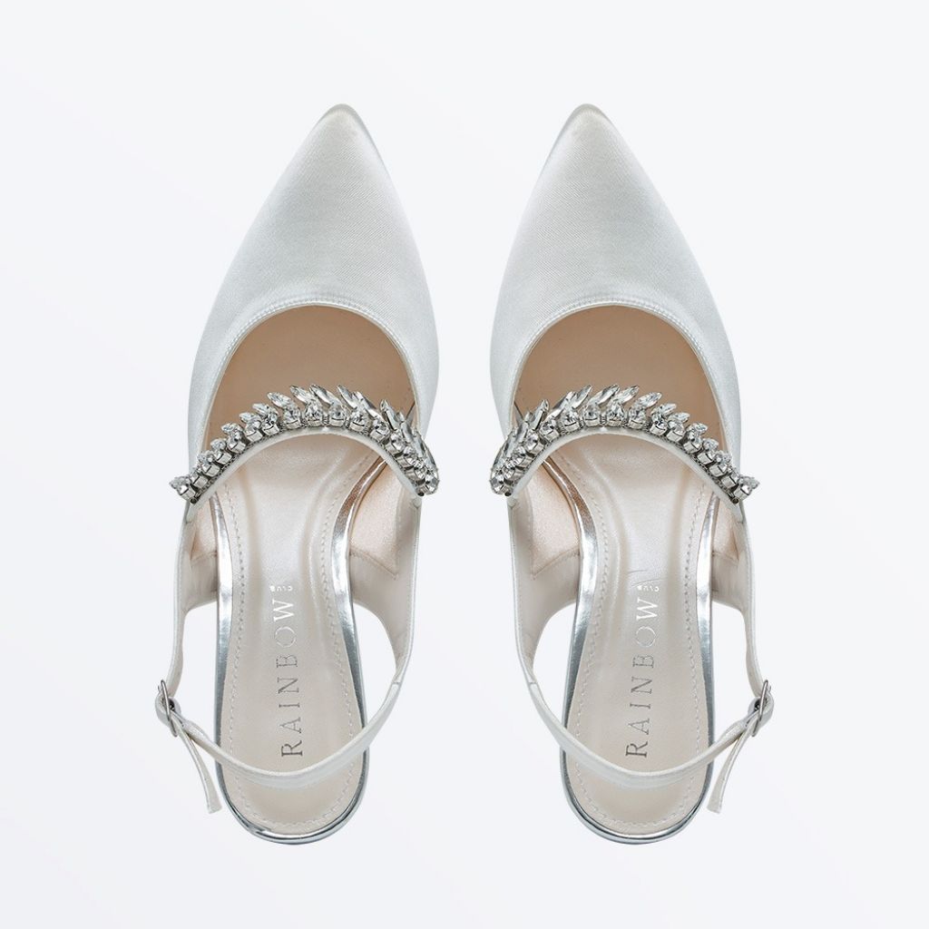 Rainbow Club Freya Ivory Satin Mid Stiletto Slingback Shoes
