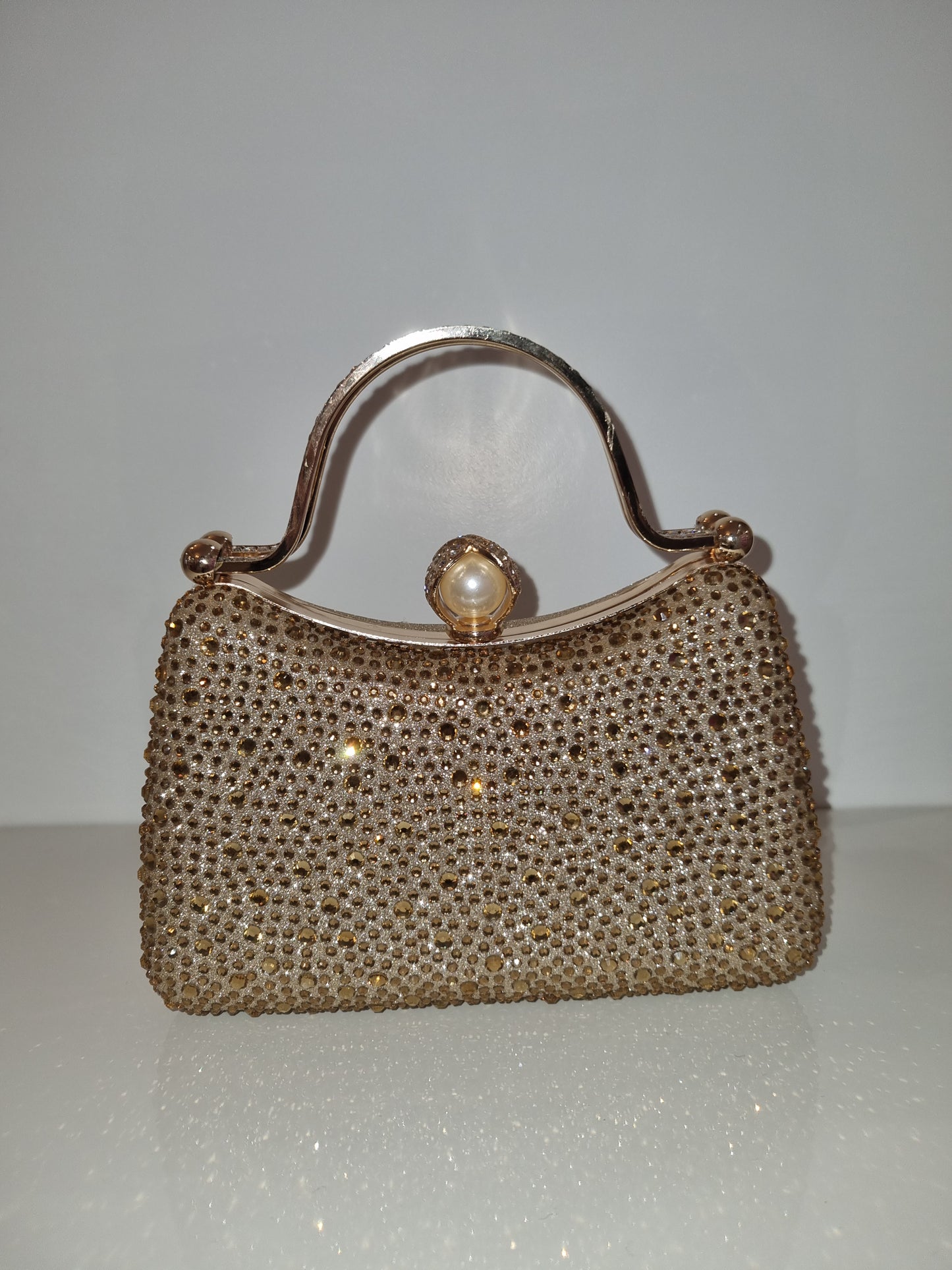 Diamante Bag In Gold With Gold Trim