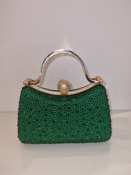Diamante Bag In Green With Gold Trim