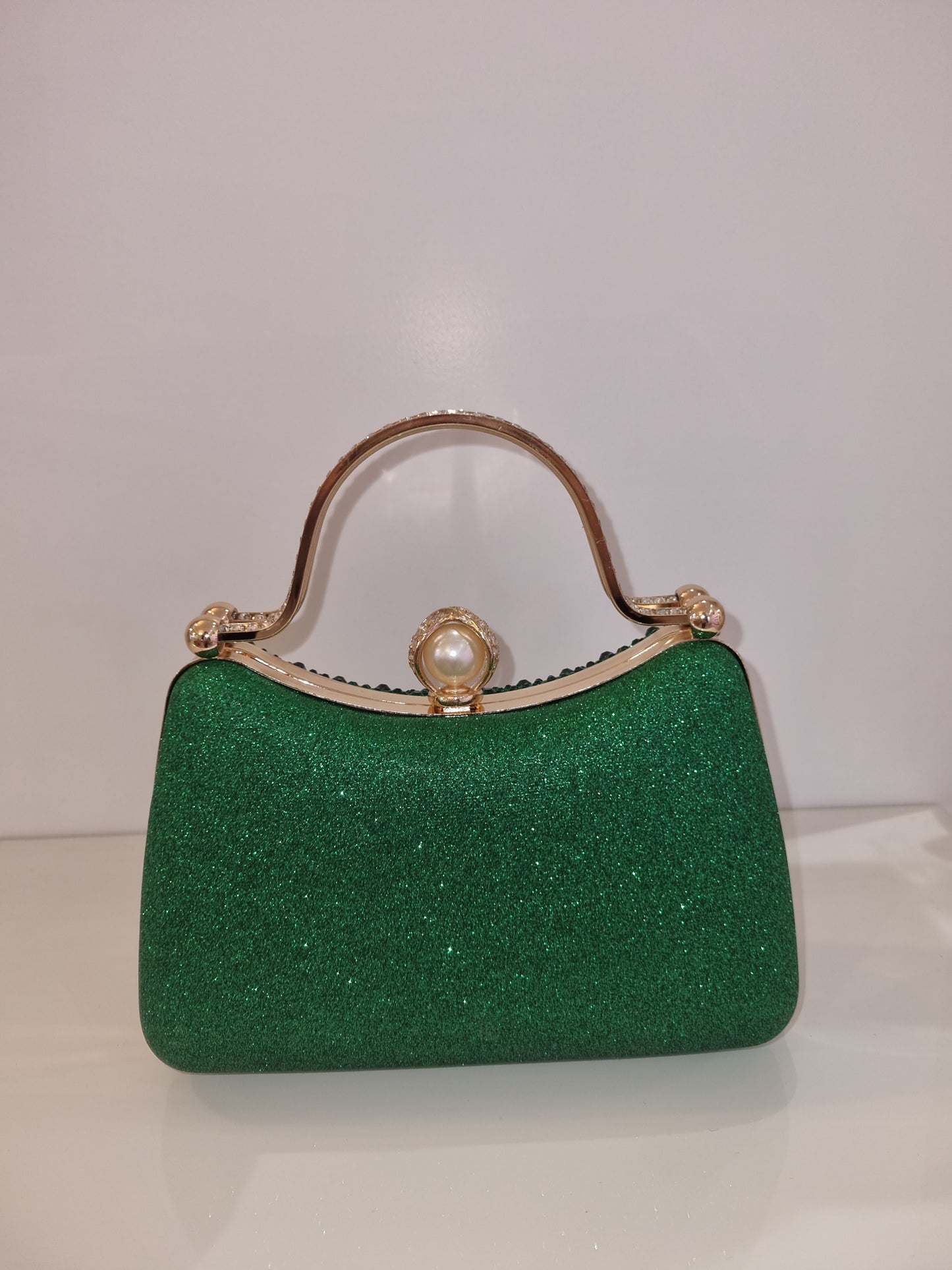 Diamante Bag In Green With Gold Trim