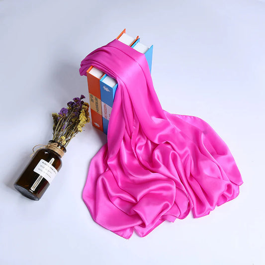 Plain Long Silk Feel Scarf In Magenta