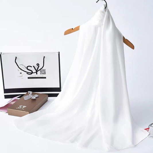 Plain Long Silk Feel Scarf In White