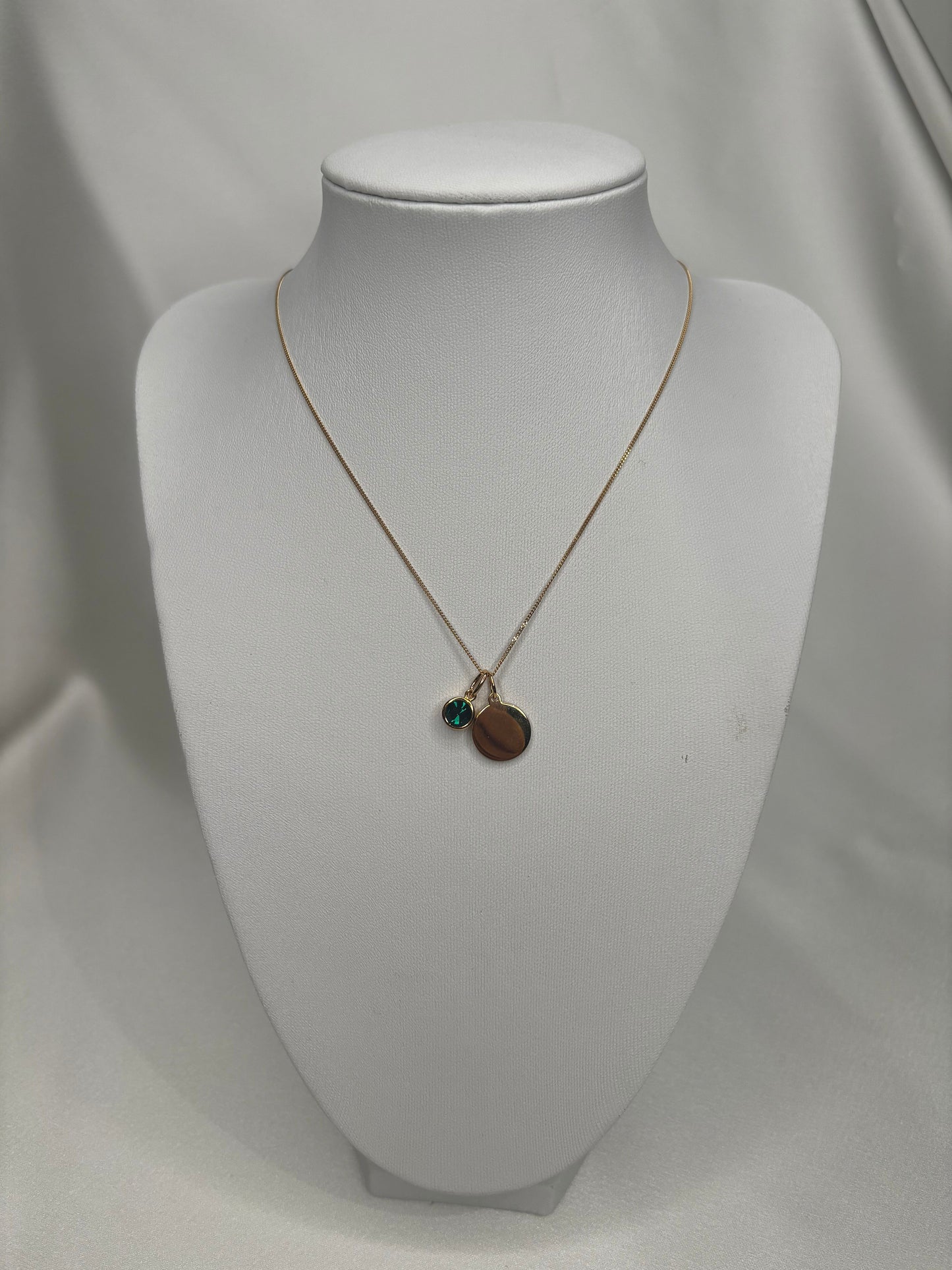 GKO Gold & Crystal Birthstone Charm & Disc Necklace- Emerald (May)