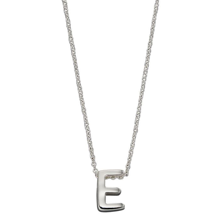 GKO Letter E Sterling Silver Sliding Pendant and Chain