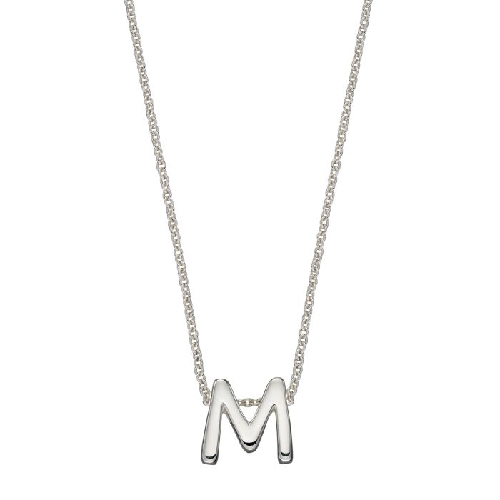GKO Letter M Sterling Silver Sliding Pendant and Chain