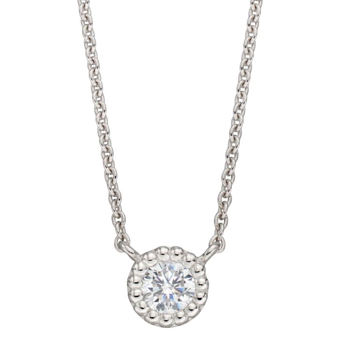 GKO Sterling Silver Millegrain Cubic Zirconia Necklace