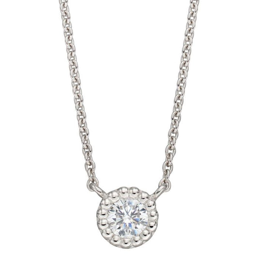 GKO Sterling Silver Millegrain Cubic Zirconia Necklace