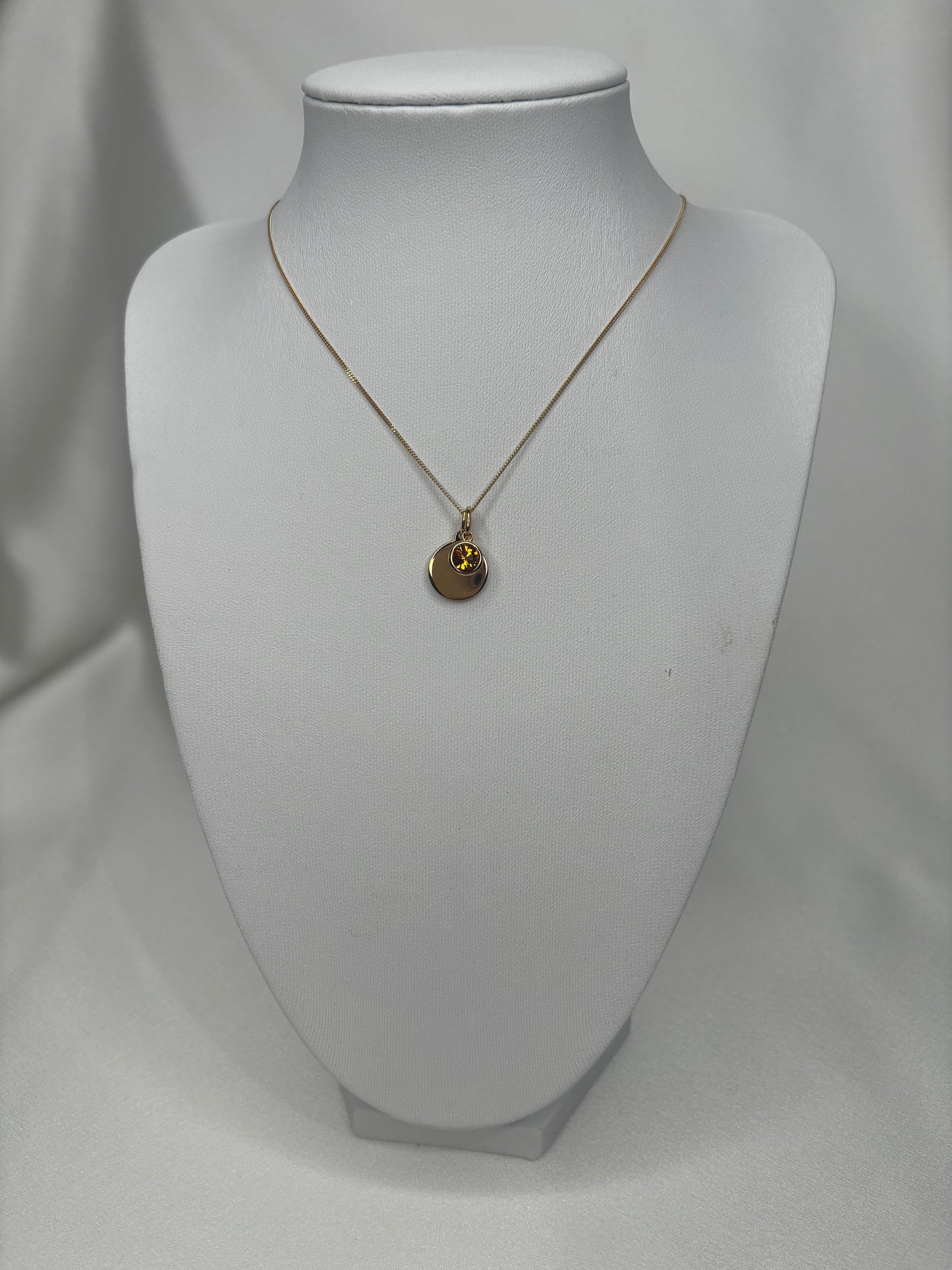 GKO Gold & Crystal Birthstone Charm & Disc Necklace-Topaz (November)