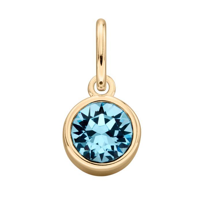 GKO Gold & Crystal Birthstone Charm & Disc Necklace-Aquamarine (March)