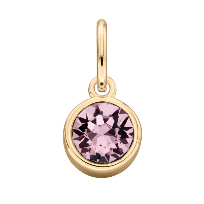GKO Gold & Crystal Birthstone Charm & Disc Necklace- Light Amethyst (June)