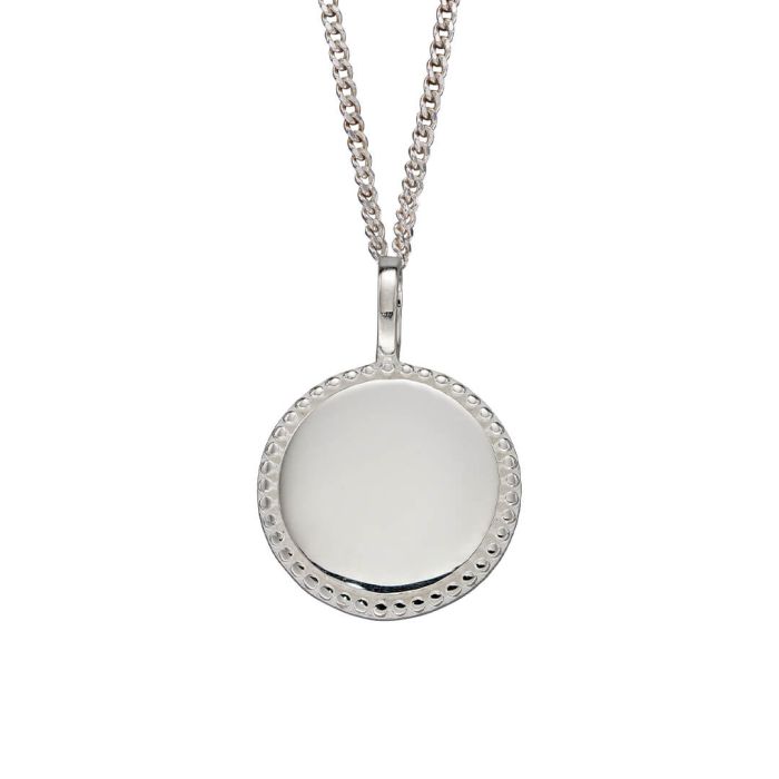 GKO Sterling Silver Engravable Millegrain Pendant and Chain