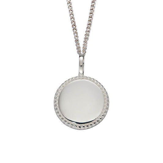 GKO Sterling Silver Engravable Millegrain Pendant and Chain