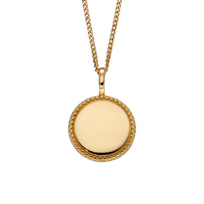 GKO Gold Engravable Millegrain Pendant and Chain