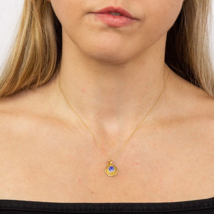 GKO Gold &  Crystal Birthstone Charm & Disc Necklace-September