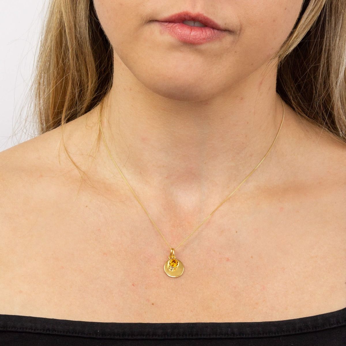 GKO Gold & Crystal Birthstone Charm & Disc Necklace-Topaz (November)