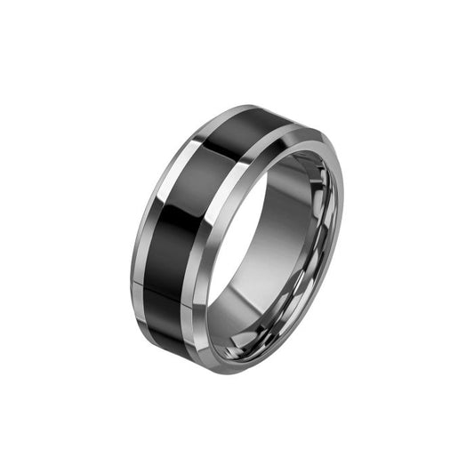 GKO Fred Bennett Tungsten Ring With Black Enamel Stripe