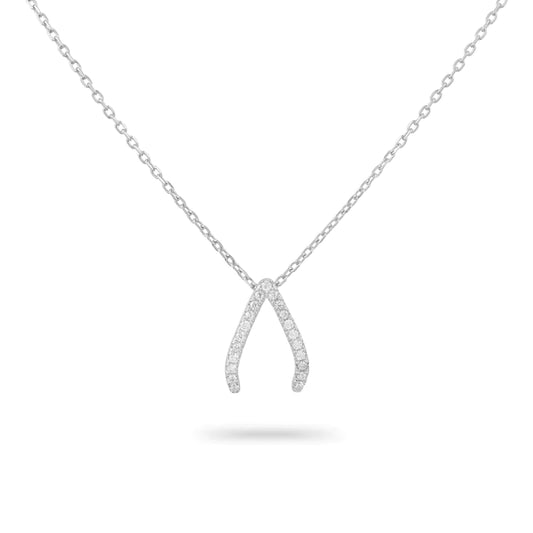GT Sparkling Wishbone Necklace in Silver