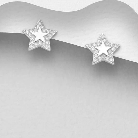 Azure Crystal Polished Silver Star Studs Earrings