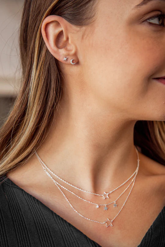 Azure Double Strand Silver Star Necklace