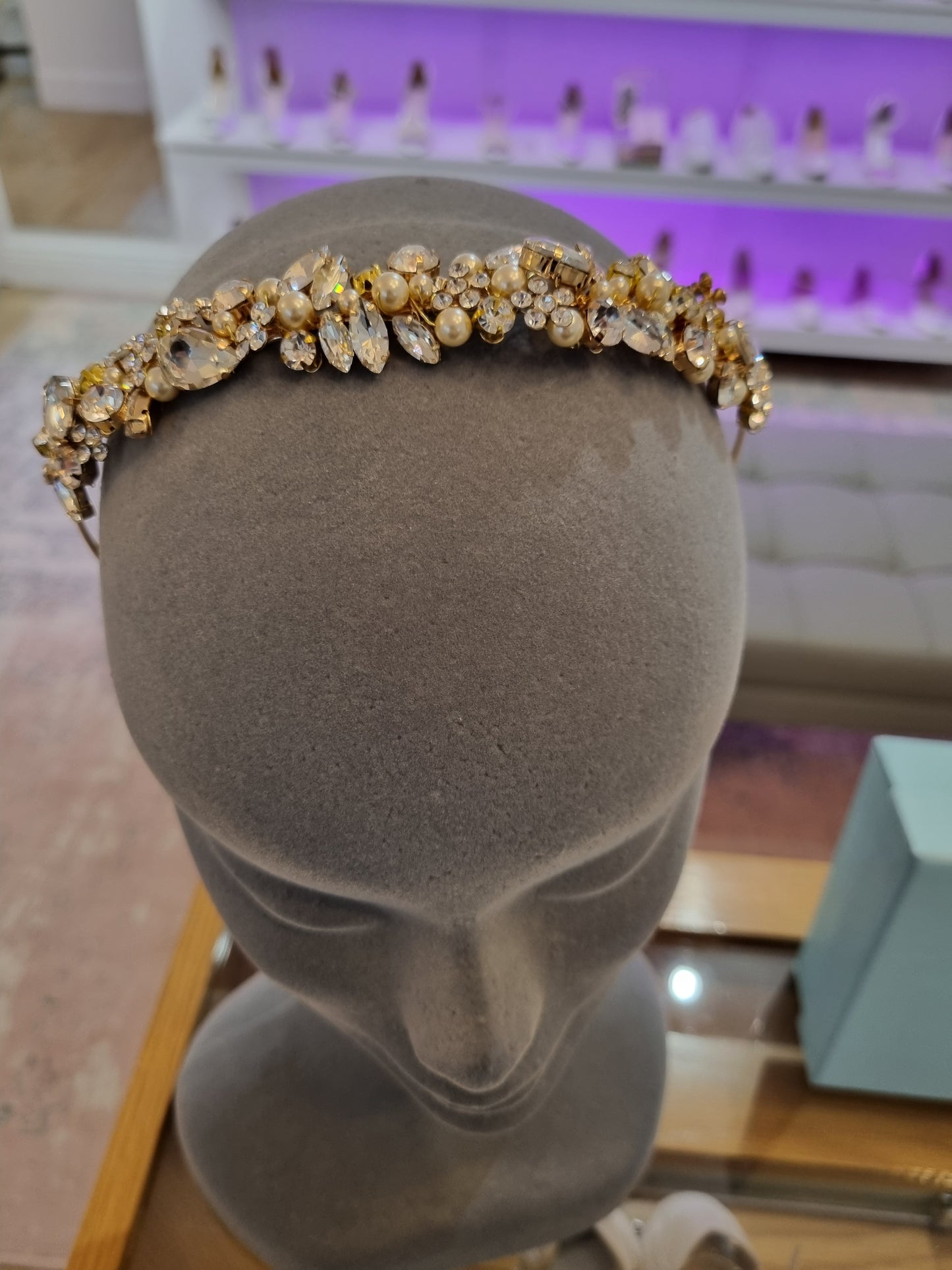 Azure Gold Crystal and Pearl Headpiece