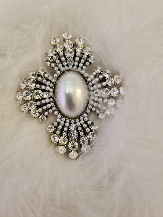 Azure Pearl & Crystal Oval Brooch