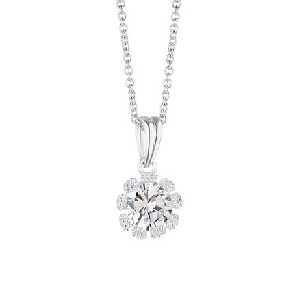 Newbridge Silverware Necklace With Flower Pendant Clear Stone