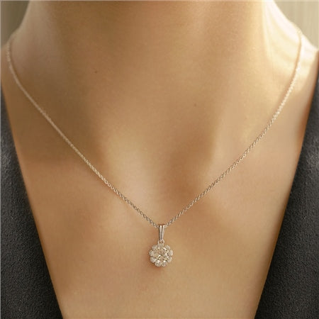 Newbridge Silverware Necklace With Flower Pendant Clear Stone