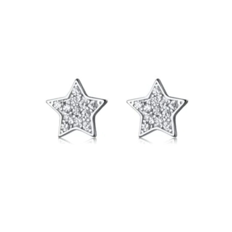 Azure Cubic Zirconia Star Stud Silver Earrings