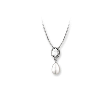 Newbridge Silverware Necklace With Pearl Drop Pendant & Clear Stone