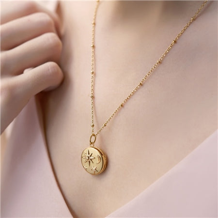 Newbridge Silverware Gold Plated Necklace/ Locket With Sun Moon & Stars