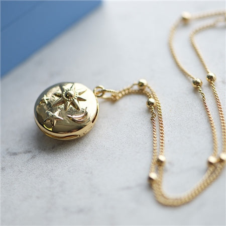 Newbridge Silverware Gold Plated Necklace/ Locket With Sun Moon & Stars