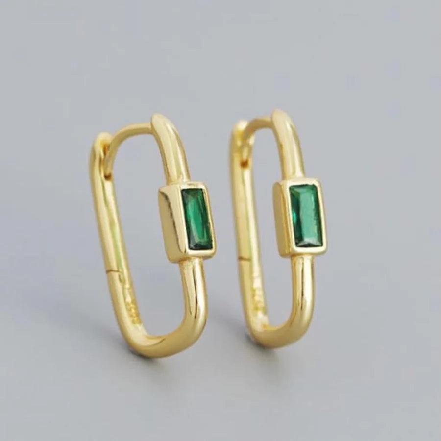 Azure Carre Huggie Green Crystal Gold Earrings