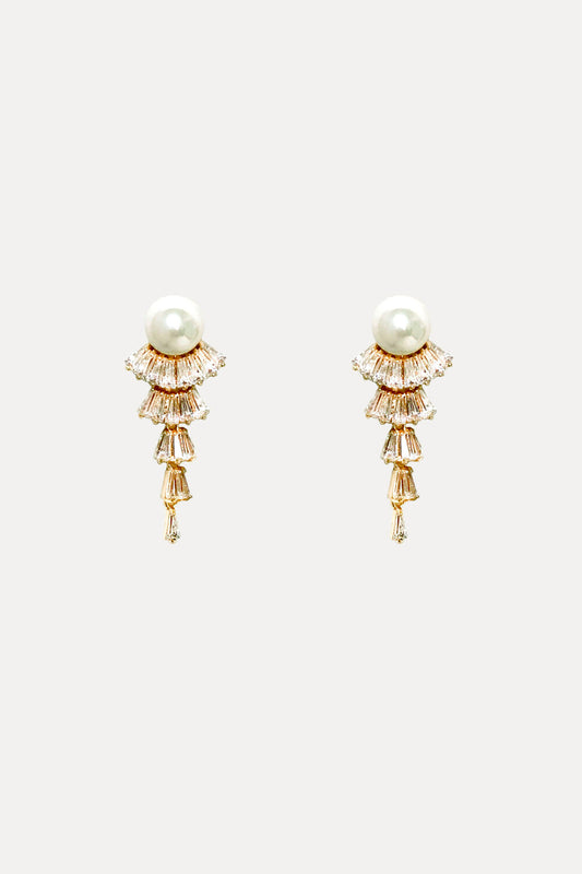 Brooks | 18K Gold Crystal Chandelier Pearl Drop Bridal Earrings