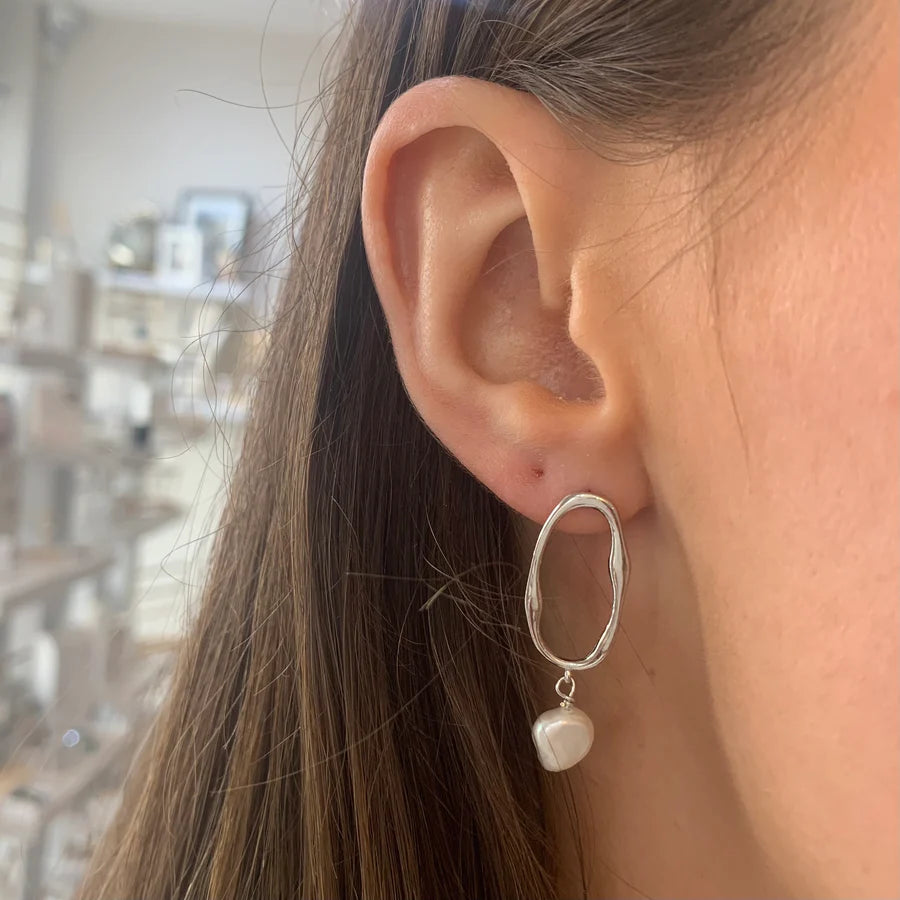 Azure Freshwater Pearl Drop Earrings Silver - everly-acbf